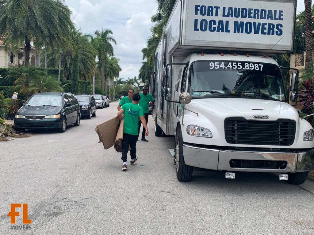 Commercial White Truck Preparing for Loading Customer Boxes and Furniture Fort Lauderdale Movers Commercial White Truck Preparing for Loading Customer Boxes and Furniture