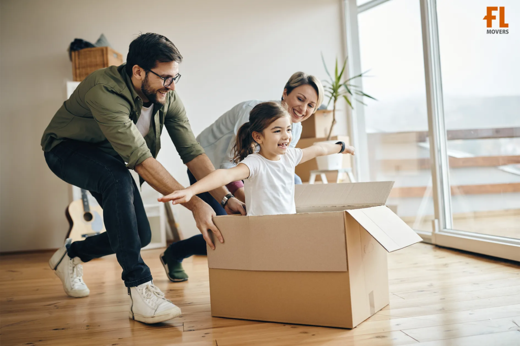 Moving Into New Home Happy Customers Unpacking Boxes and Have Fun in New Home